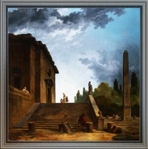 Landscape with a Stairs and Obelisk by Hubert Robert
